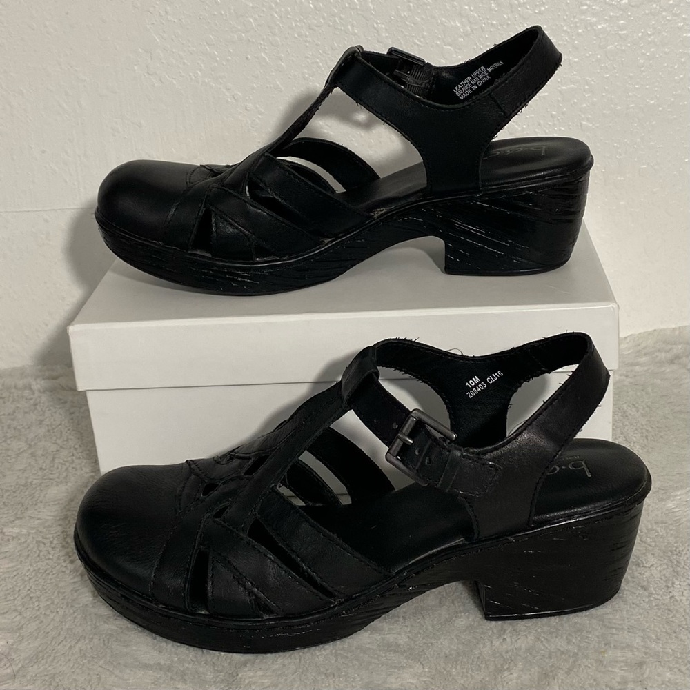 boc Born on Concept Persi Black Leather T-Strap Clog Sandal Women’s Size 10M - Picture 2 of 11